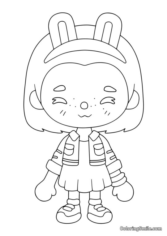 Toca Boca ragazza con orecchie da coniglio - Pagina da Colorare