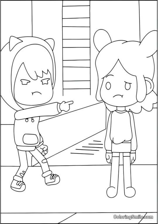 Toca Boca Zeke indica Rita - Pagina da Colorare