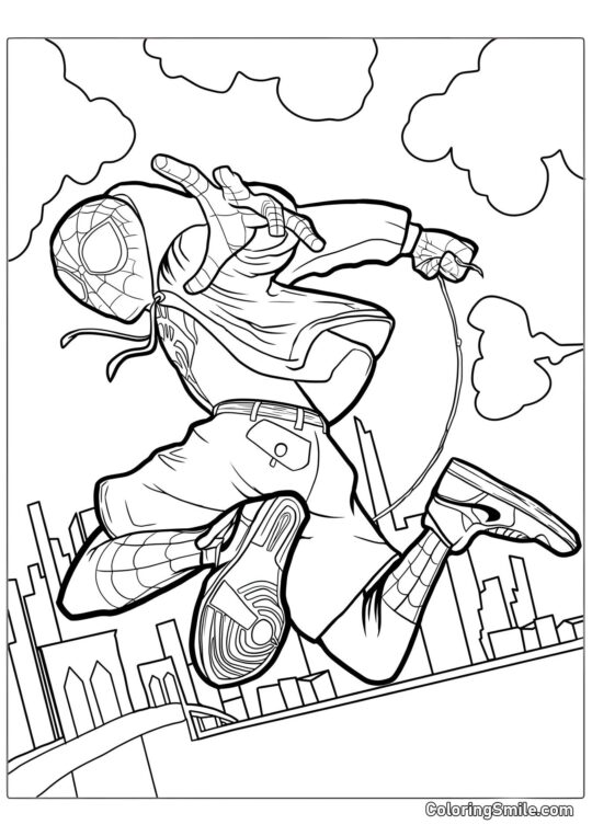 Spider-Man sopra la città Spider-Man sopra la città - Pagina da Colorare
