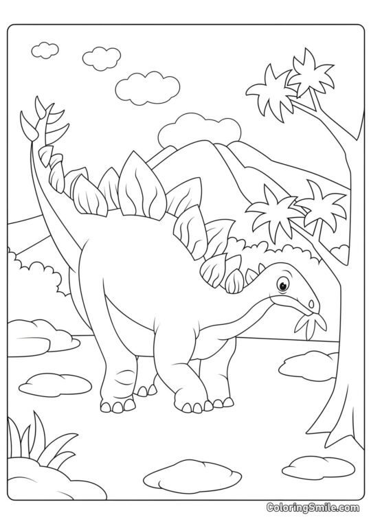 Stegosaurus Che Mangia Foglie - Pagina da Colorare