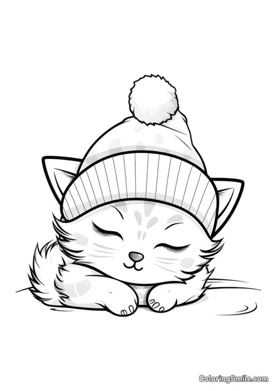 Cucciolo che Dorme in un Cappello - Pagina da Colorare