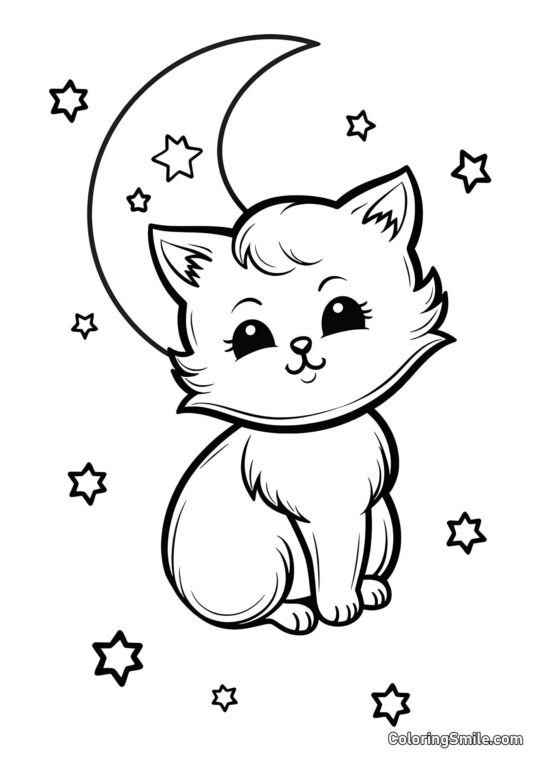 Gatto e Luna - Pagina da Colorare