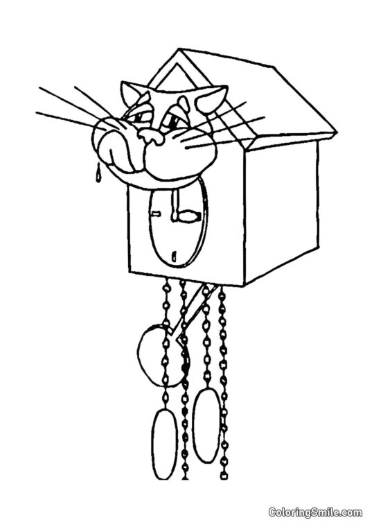 Gatto in Orologio Antico - Pagina da Colorare