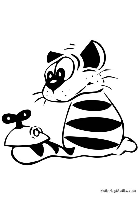 Gatto a Strisce e Topo - Pagina da Colorare