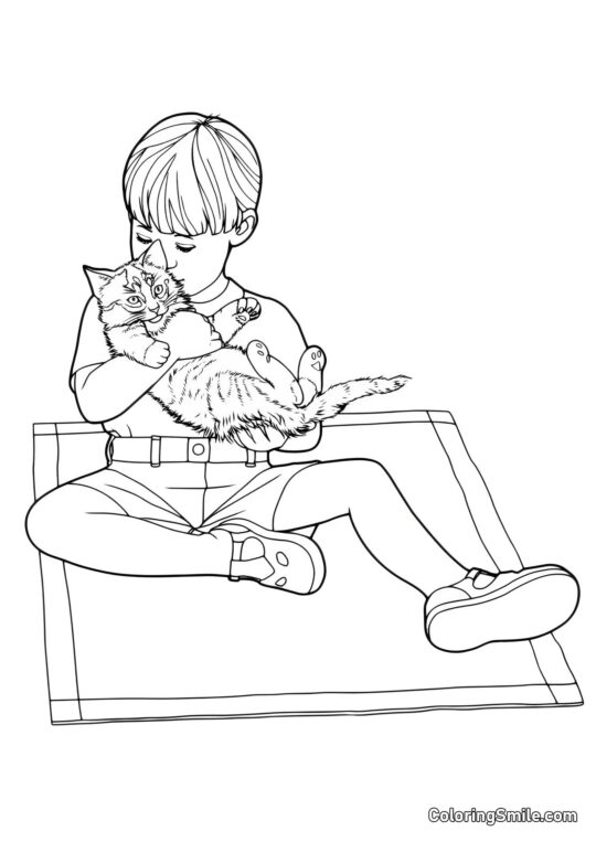 Cucciolo che Gioca con un Ragazzo - Pagina da Colorare