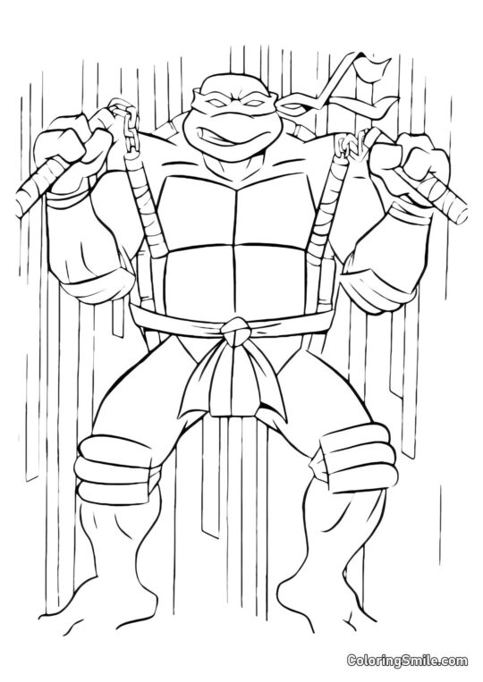 Michelangelo Si Allena con i Nunchaku Michelangelo Si Allena con i Nunchaku - Pagina da Colorare