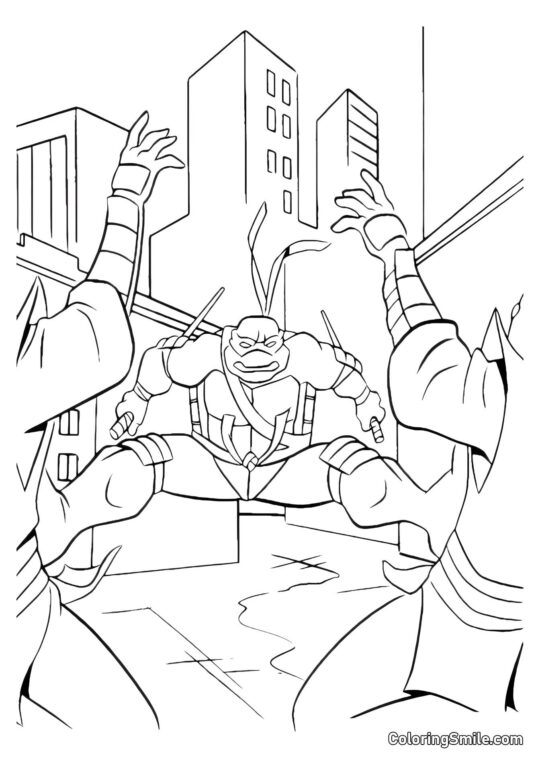 Raffaello Sconfigge Due con un Colpo Raffaello Sconfigge Due con un Colpo - Pagina da Colorare