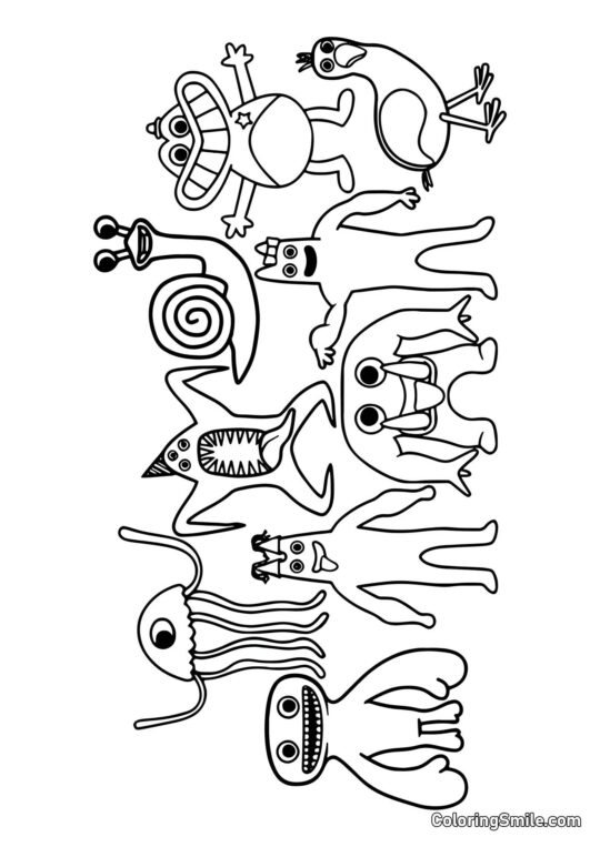 Personaggi della scuola materna di Banban 2 e 3 insieme - Pagina da Colorare