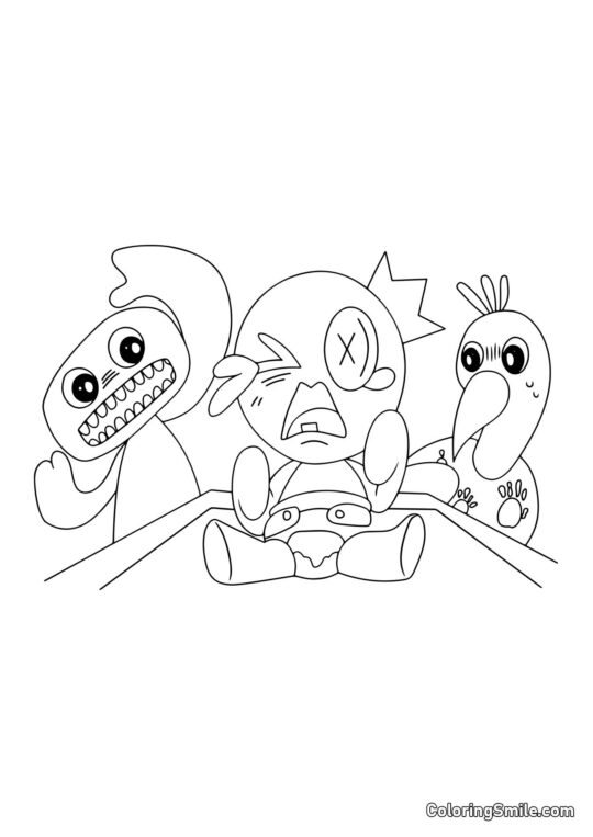 Eroi della scuola materna di Banban e amico blu dell’arcobaleno - Pagina da Colorare