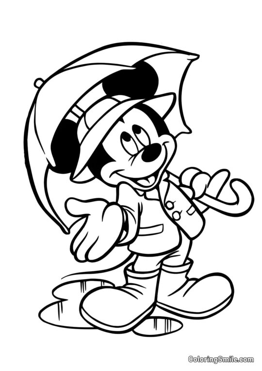Topolino sotto un ombrello Topolino sotto un ombrello - Pagina da Colorare