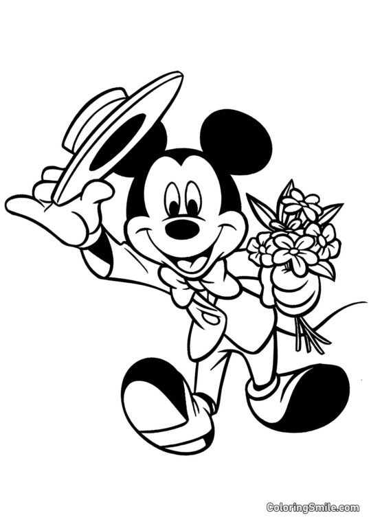 Topolino-gentiluomo con fiori Topolino-gentiluomo con fiori - Pagina da Colorare