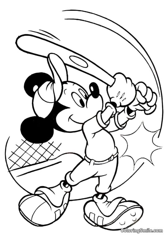 Topolino con una mazza da baseball Topolino con una mazza da baseball - Pagina da Colorare