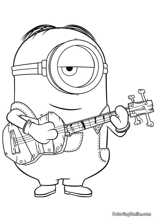 Minion Stuart con Chitarra - Pagina da Colorare