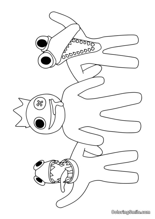 Blu, Verde e Arancione che salutano Blu, Verde e Arancione che salutano - Pagina da Colorare