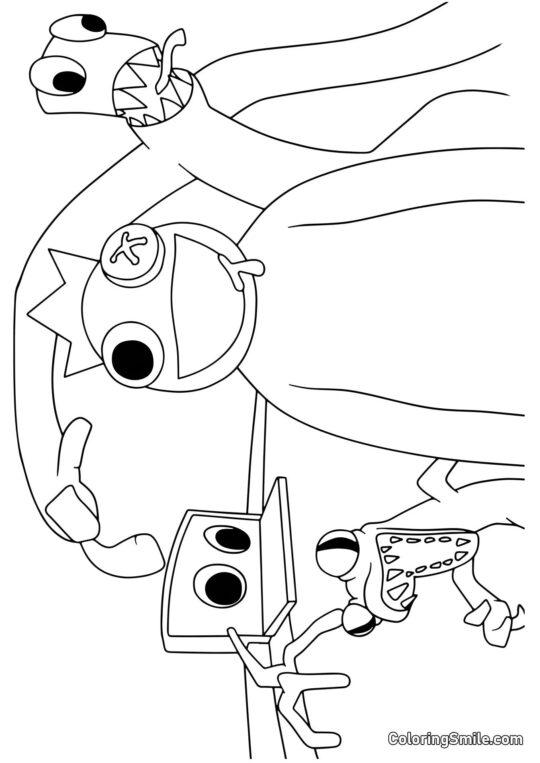 Blu, Verde, Arancione e Viola di Rainbow Friends Blu, Verde, Arancione e Viola di Rainbow Friends - Pagina da Colorare