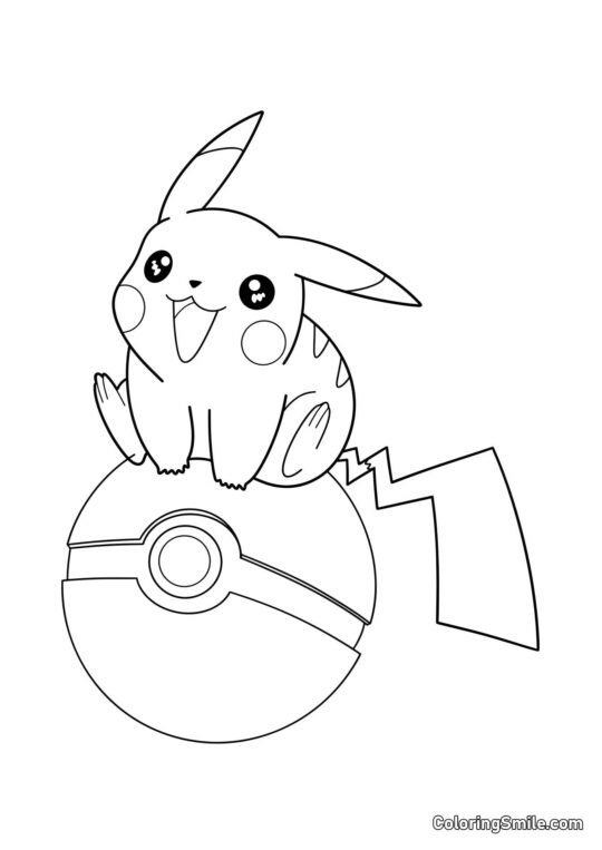 Kawaii Pikachu su Pokéball - Pagina da Colorare