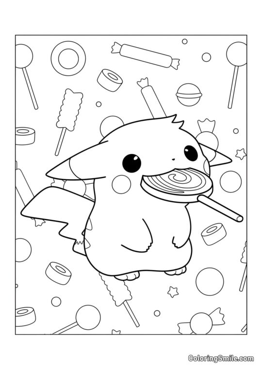 Pikachu con Lollipop - Pagina da Colorare