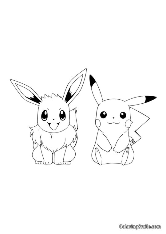 Pikachu e Eevee - Pagina da Colorare