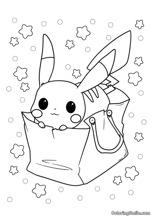 Pikachu in una Borsa - Pagina da Colorare