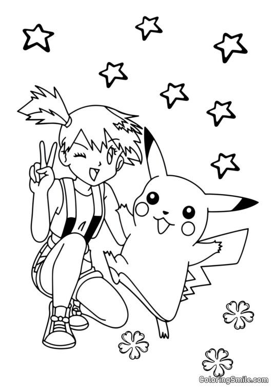 Pikachu e Misty - Pagina da Colorare