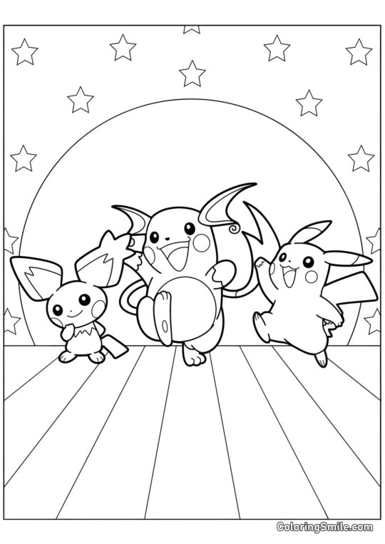 Pichu, Raichu e Pikachu - Pagina da Colorare