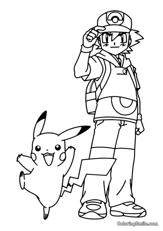 Pikachu e Ash Ketchum - Pagina da Colorare