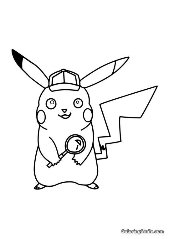 Pikachu in Costume da Detective - Pagina da Colorare