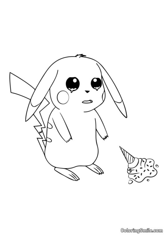 Pikachu che Fa Cadere il Gelato - Pagina da Colorare