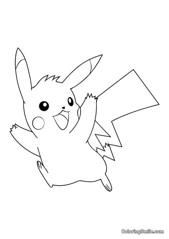 Pikachu che Corre e Saluta Mano - Pagina da Colorare