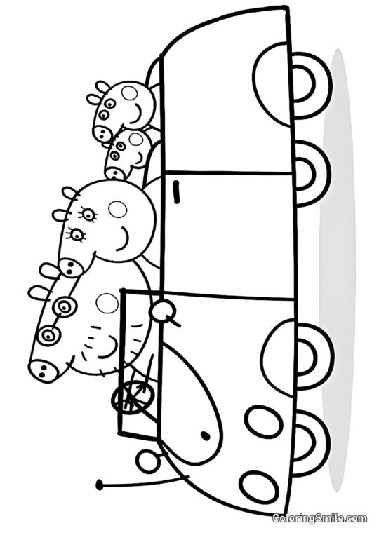 Peppa con la Famiglia in Auto Peppa con la Famiglia in Auto - Pagina da Colorare