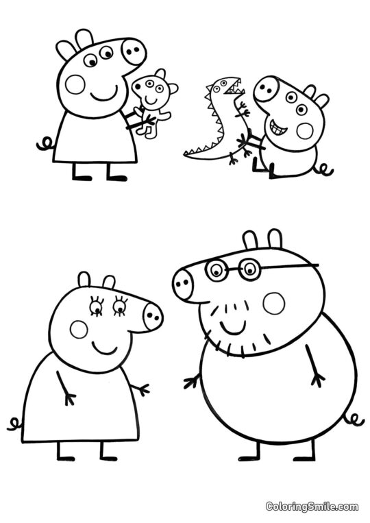 Peppa, George, Mamma e Papà Peppa, George, Mamma e Papà - Pagina da Colorare