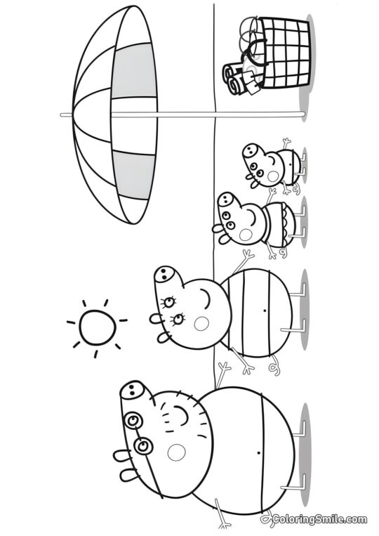 Peppa con la Famiglia in Spiaggia Peppa con la Famiglia in Spiaggia - Pagina da Colorare