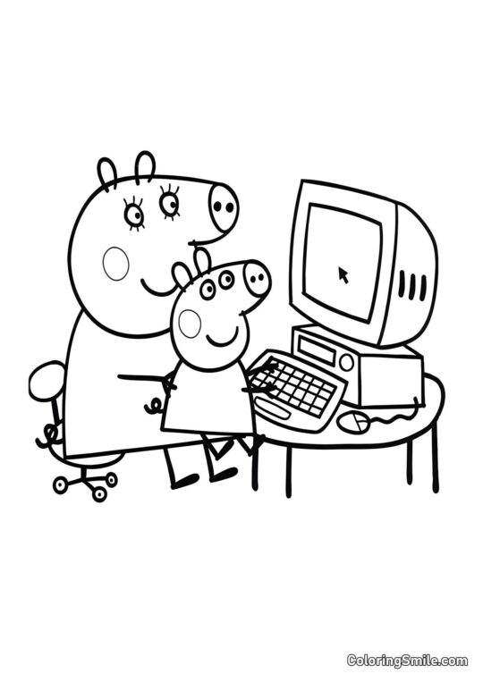 Peppa al Computer Peppa al Computer - Pagina da Colorare