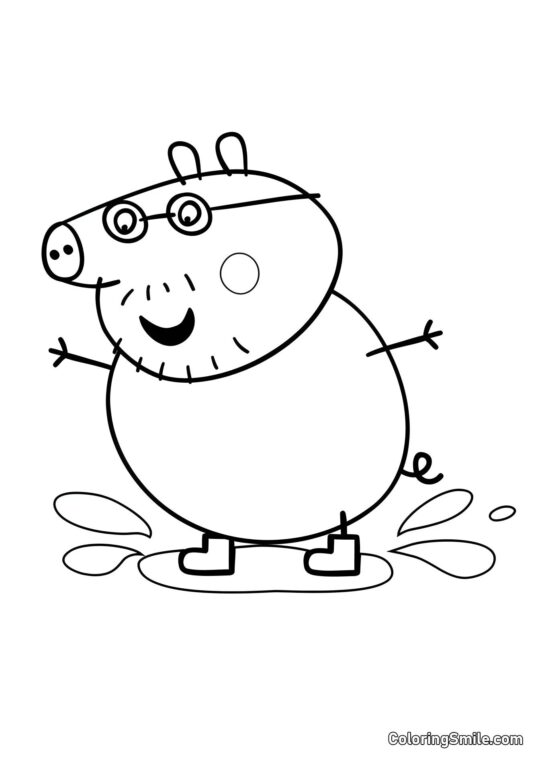Papà Pig che salta nelle Pozzanghere Papà Pig che salta nelle Pozzanghere - Pagina da Colorare