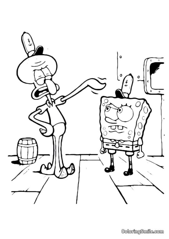 SpongeBob SquarePants che pulisce il pavimento - Pagina da Colorare