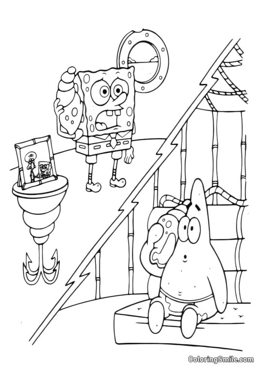 SpongeBob e Patrick salutano Squidward - Pagina da Colorare