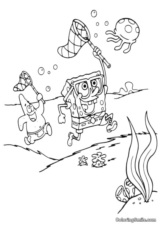 Il polpo Squidward è caduto dalla bicicletta - Pagina da Colorare