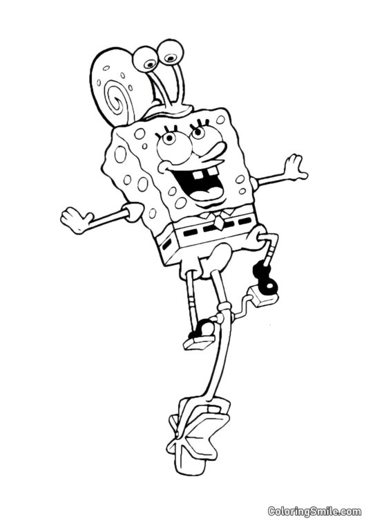 SpongeBob con la lumaca Gary sulla testa - Pagina da Colorare