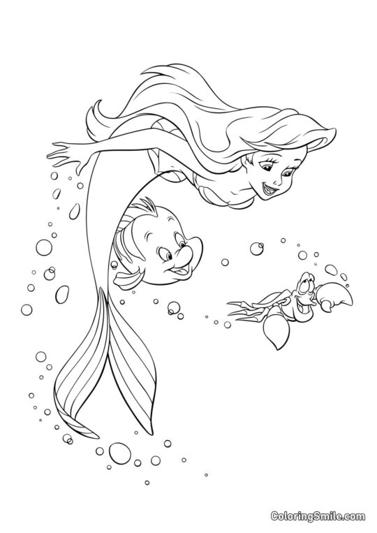 Sirena, Sebastian e Flounder - Pagina da Colorare