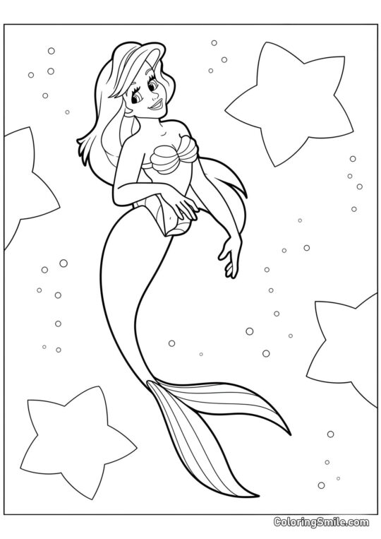 Sirena Ariel e Stelle - Pagina da Colorare