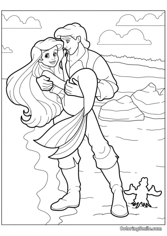 Ariel tra le Braccia del Principe - Pagina da Colorare
