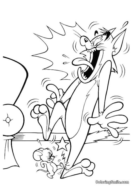 Jerry Che Ha Pestato il Piede di Tom Jerry Che Ha Pestato il Piede di Tom - Pagina da Colorare