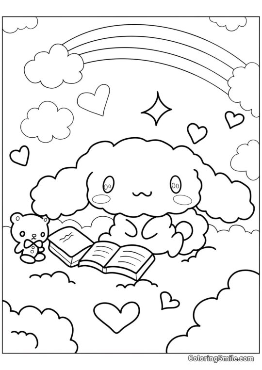 Cinnamoroll Peluche con un Libro - Pagina da Colorare