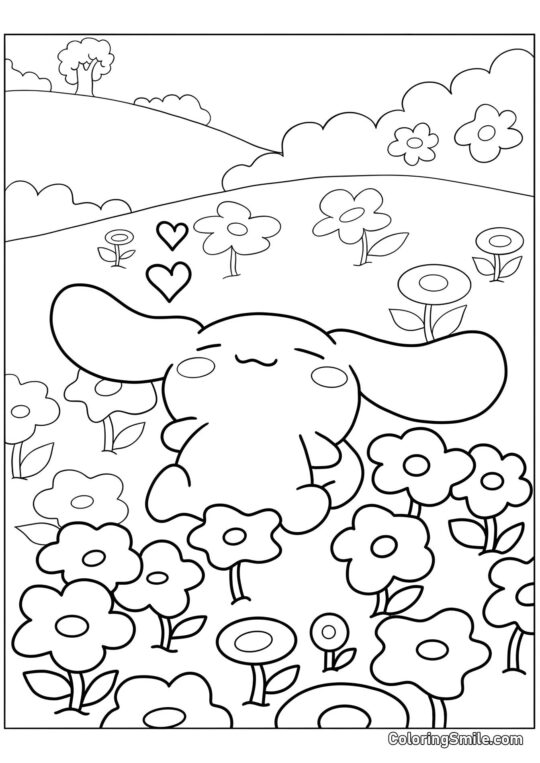 Cinnamoroll e Fiori - Pagina da Colorare