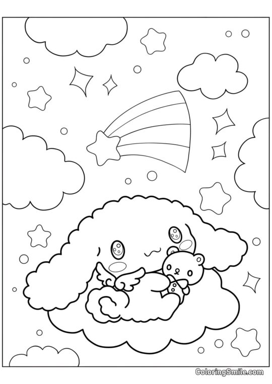 Cinnamoroll con Ali nel Cielo - Pagina da Colorare