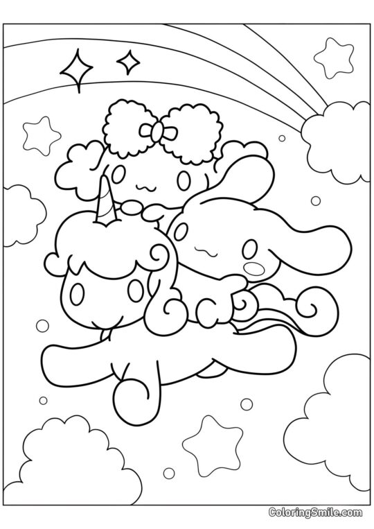 Cinnamoroll e Unicorno - Pagina da Colorare