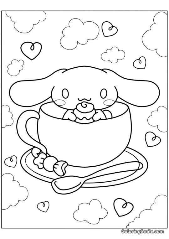Cinnamoroll in una Tazza - Pagina da Colorare