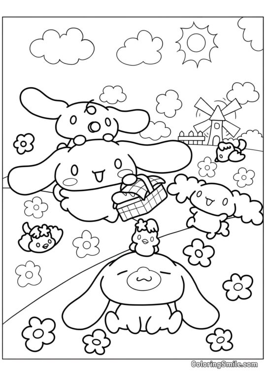 Cinnamoroll con Milky e Chiffon - Pagina da Colorare