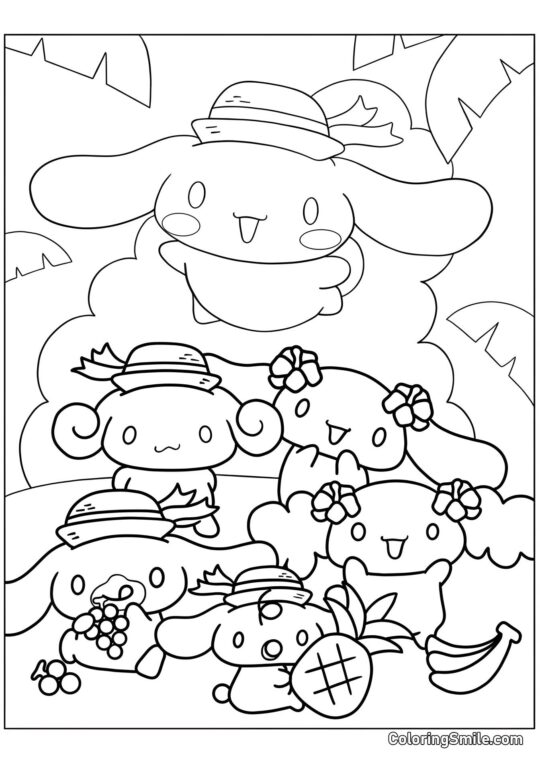 Cinnamoroll con Amici - Pagina da Colorare