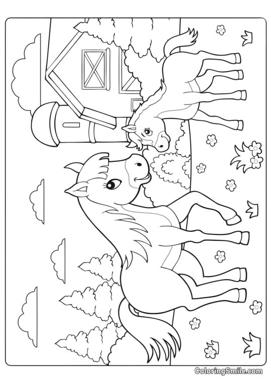 Cavalla e il suo cucciolo - Pagina da Colorare